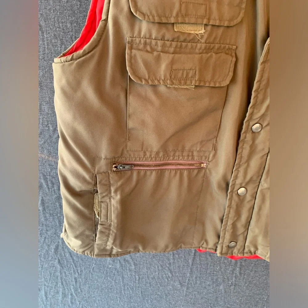 Vintage Sears Fieldmaster Mens XL Puffer Vest Brown Red Quilted Hunting Jacket